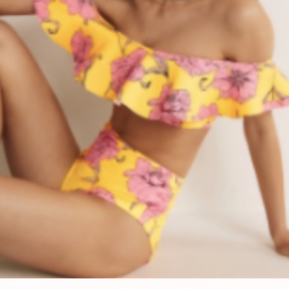 Boden Yellow Floral Off-Shoulder Ruffle Bikini